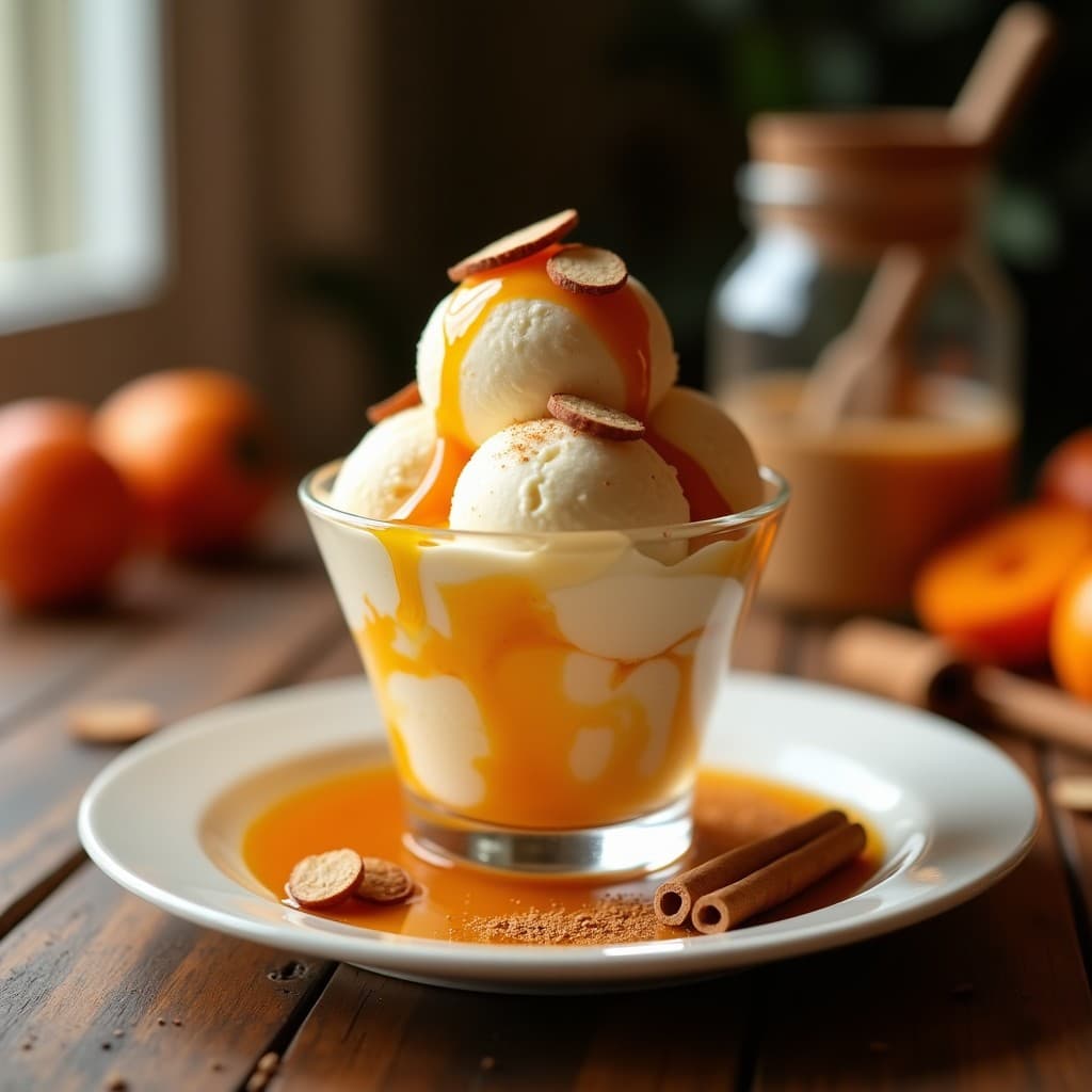 Helado de Caqui y Nuez Moscada con Swirl de Miel de Dátil: Postre Otoñal Sin Lácteos