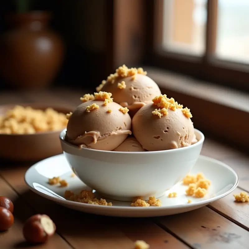 Helado de Carob y Avellanas con Crujiente de Quinoa: Postre Keto Sin Lácteos
