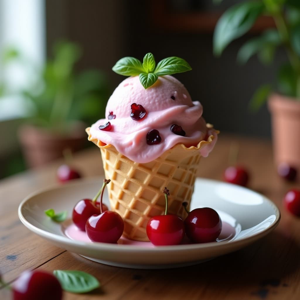 Helado de Cereza Ácida y Albahaca: Postre Italiano Sin Lácteos en 3 Ingredientes