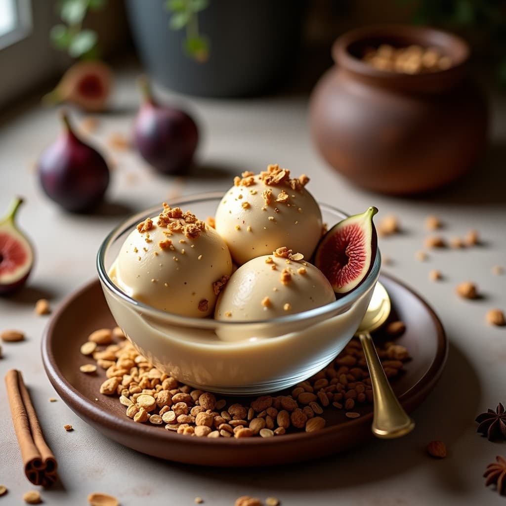 Helado de Té Chai y Higos con Topping de Granola: Postre Sin Azúcar en Thermomix