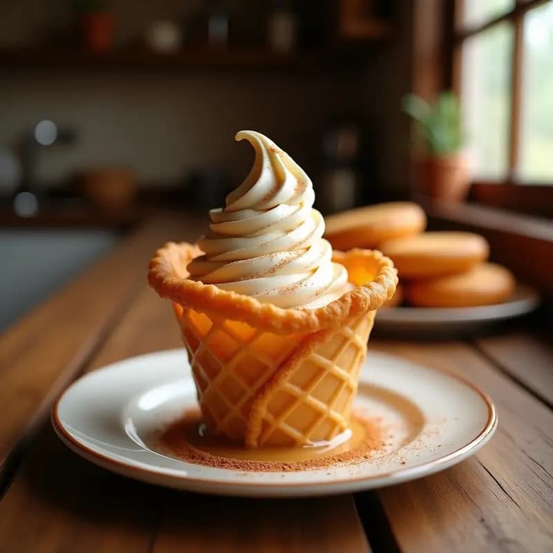 Helado de Churro: Cono de Churro Frito con Helado de Dulce de Leche y Canela