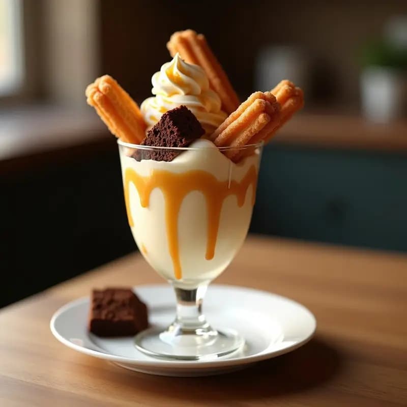 Helado de Churros con Salsa de Caramelo y Trozos de Brownie: El Postre que Convierte el Desayuno en un Festín