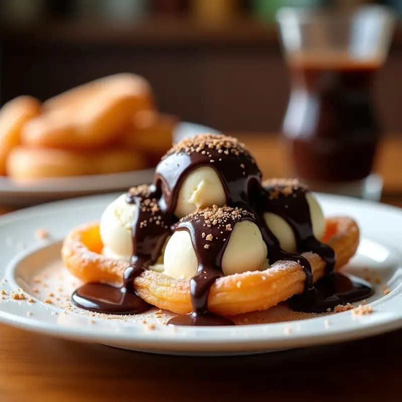 Helado de Churros con Salsa de Chocolate y Queso Philadelphia: Postre que Desafía a la Gravedad