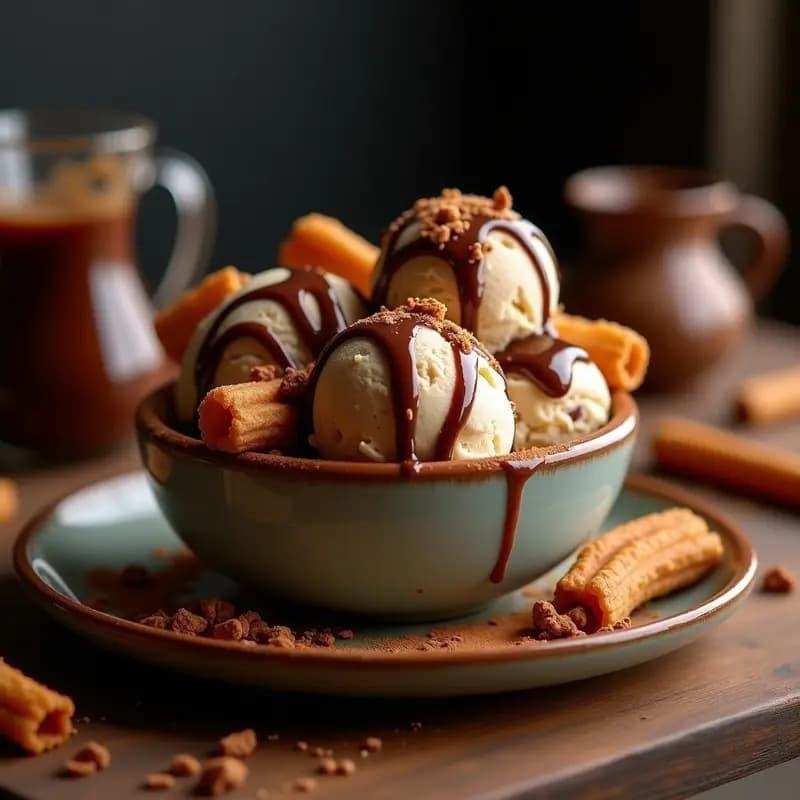 Helado de Churros con Salsa de Chocolate y Leche Condensada: Postre Congelado Irresistible
