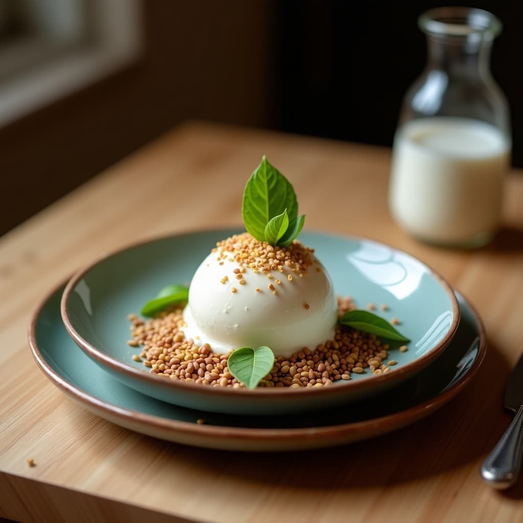 Helado de Coco y Albahaca con Crujiente de Semillas: Postre Italiano Sin Lácteos