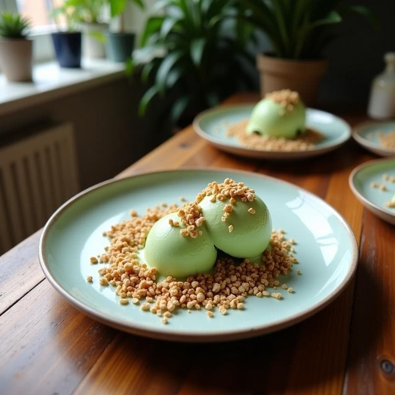 Helado de Coco y Spirulina: Postre Vegano Sin Azúcar con Topping de Granola
