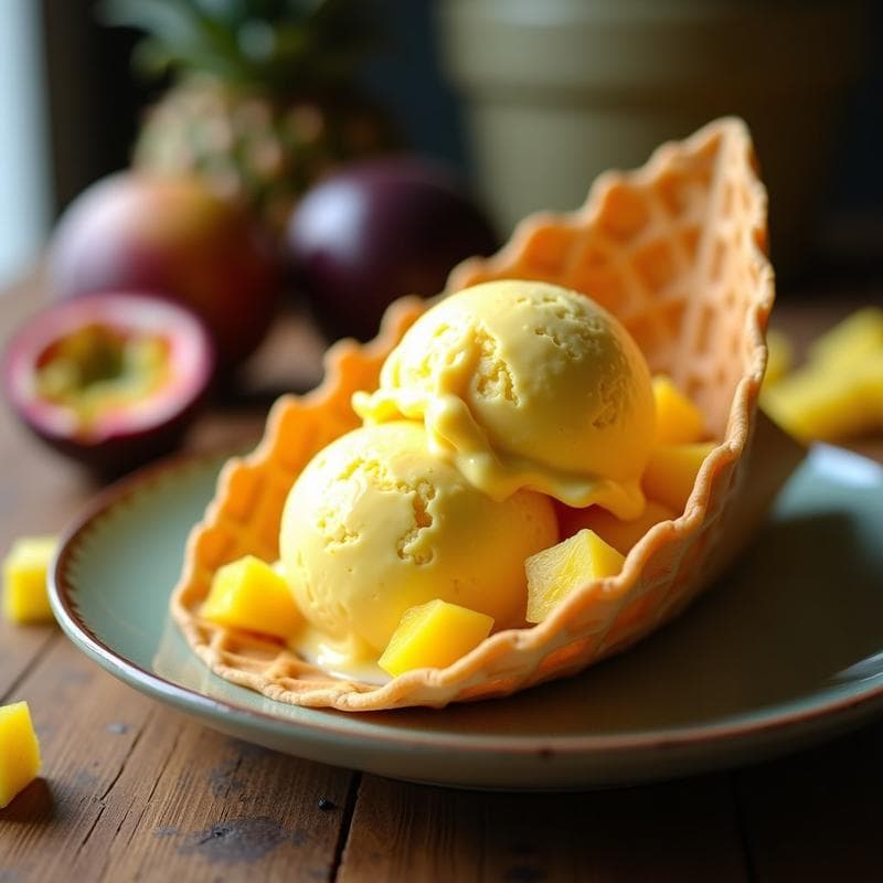 Helado de Créme de Maracuyá con Trozos de Piña: Postre Brasileiro Sin Lactosa