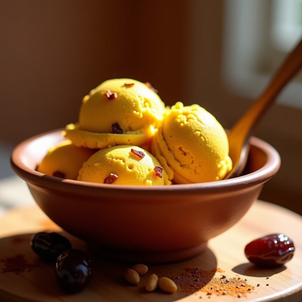 Helado de Cúrcuma y Leche de Cacahuete con Trozos de Fechas: Postre Iraquí Sin Lácteos