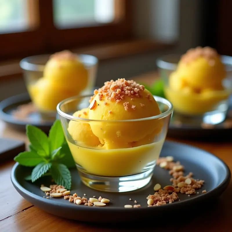 Helado de Cúrcuma y Pimienta Rosa con Crujiente de Almendras: Postre Indio Keto