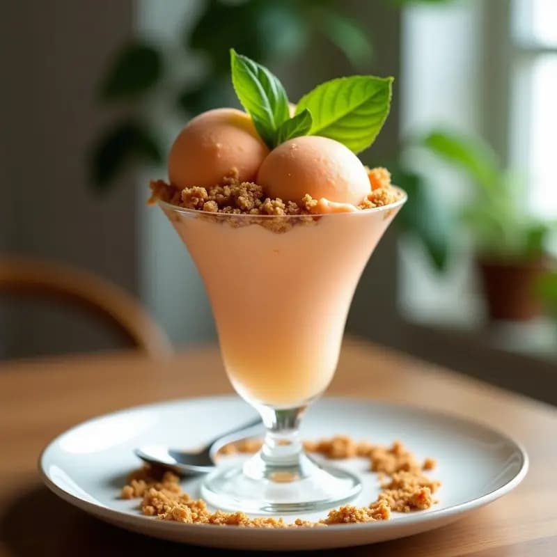 Helado de Durazno y Albahaca con Crumble de Almendras: Postre Argentino Vegano