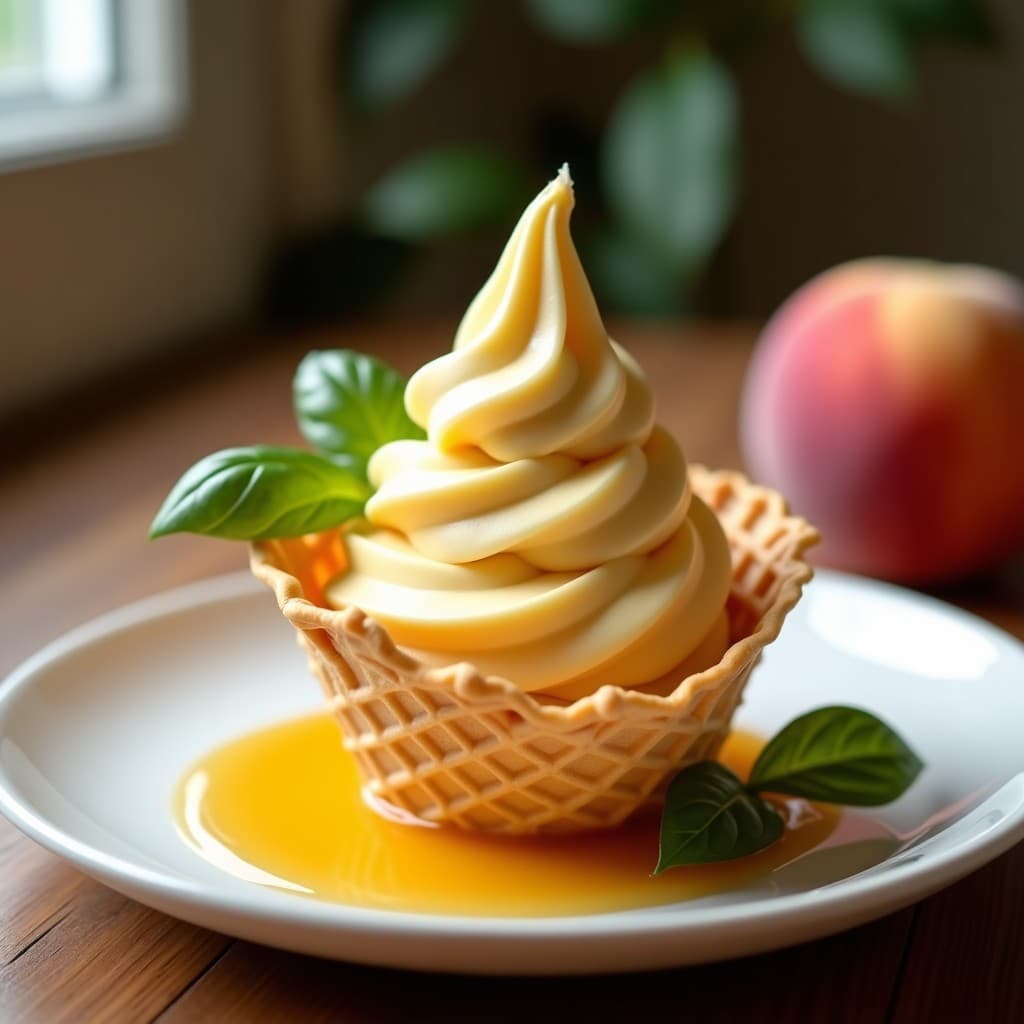 Helado de Durazno y Albahaca con Swirl de Miel: Postre Italiano Sin Lactosa y Sin Azúcar