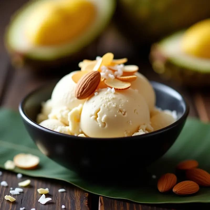 Helado de Durian y Leche de Almendra: Postre Tailandés Cremoso y Vegano