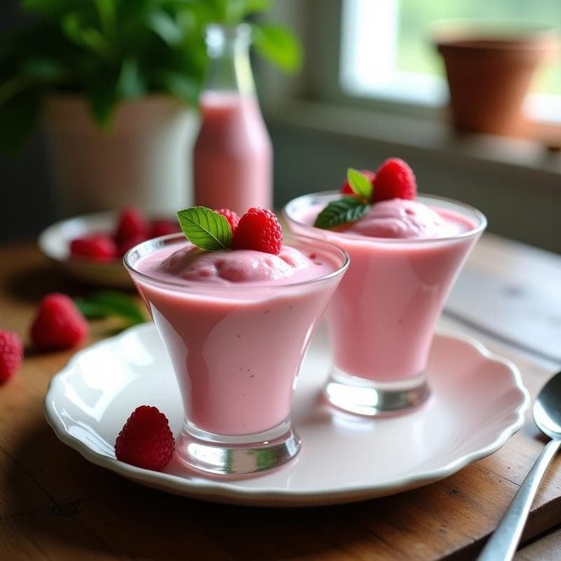 Helado de Frambuesa y Albahaca con Sirope de Stevia: Postre Italiano Sin Azúcar en Thermomix