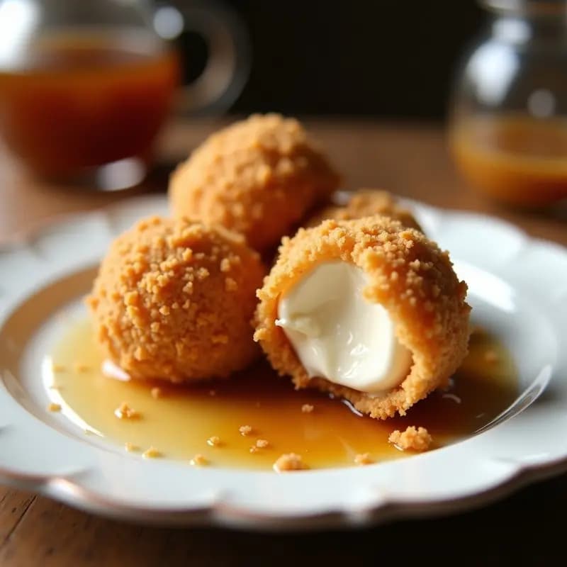 Helado Fried: Bolas de Helado de Vainilla Empanizadas y Fritas con Sirope de Arce