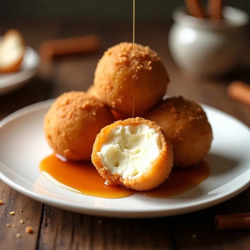 Helado Fried: Bolas de Helado Rebozadas y Fritas con Sirope de Caramelo: Postre Crujiente y Frío a la Vez