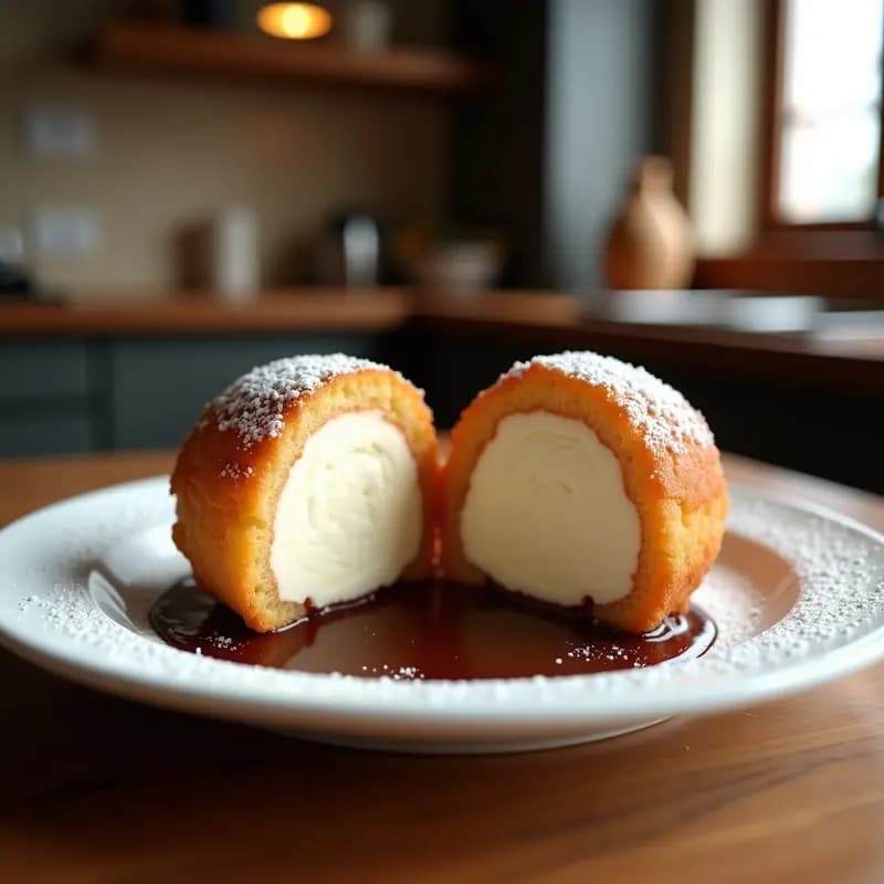 Helado Fried: Bola de Helado de Vainilla Rebozada y Frita con Sirope de Chocolate