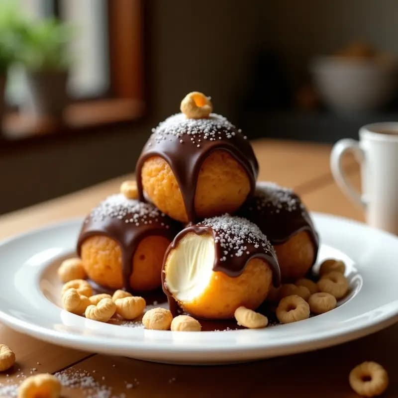 Helado Frito Bañado en Chocolate y Crujiente de Cereales con Azúcar Glass