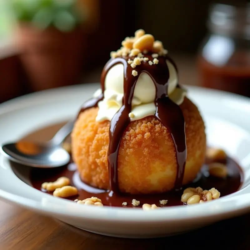 Helado Frito con Baño de Chocolate Caliente y Nueces: Postre Sorprendente y Adictivo