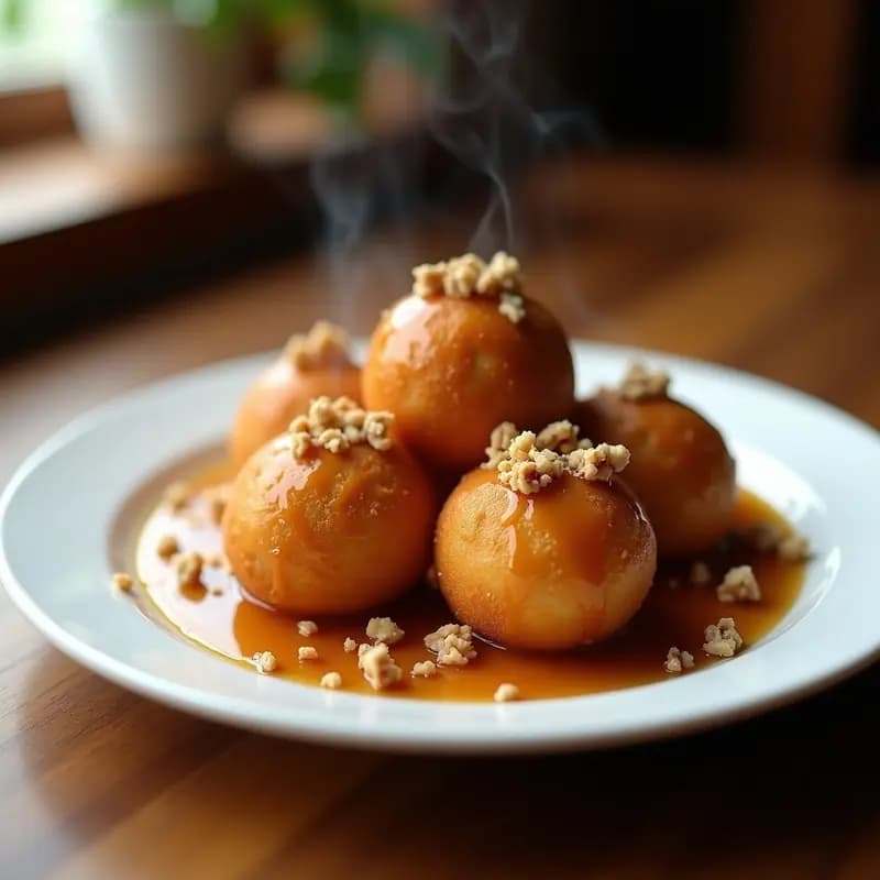 Helado Frito con Cobertura de Caramelo y Nueces: Postre Caliente que Enciende los Sentidos