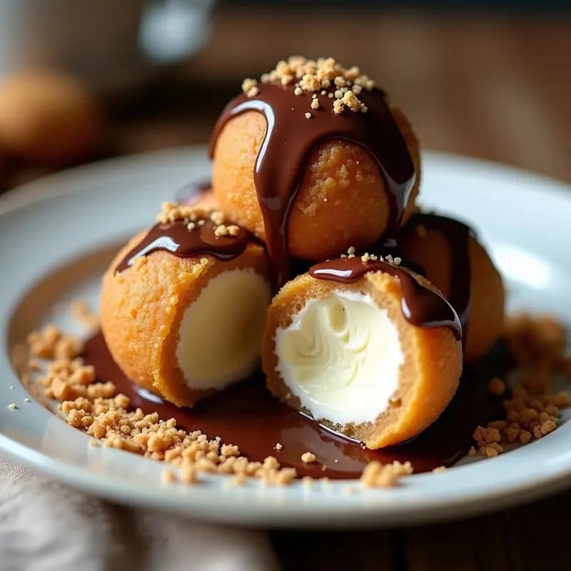 Helado Frito con Galleta Triturada y Sirope de Chocolate: Crunchy y Cremoso a la Vez
