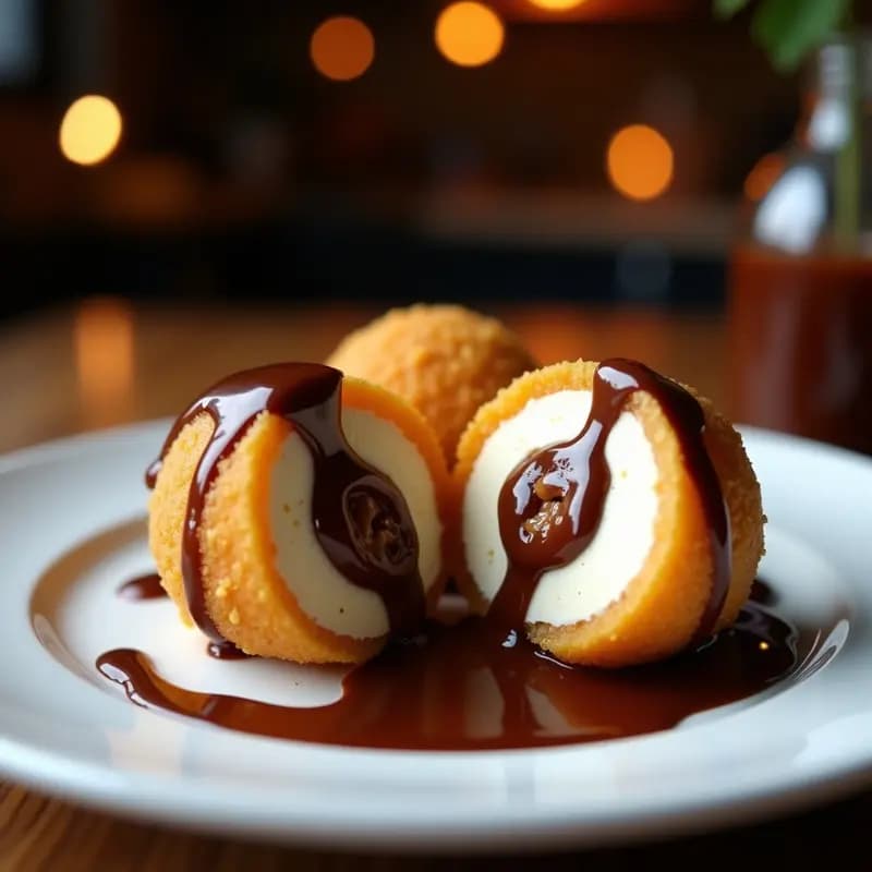 Helado Frito con Mantequilla de Cacahuete y Sirope de Chocolate: Innovación en Postres Prohibidos