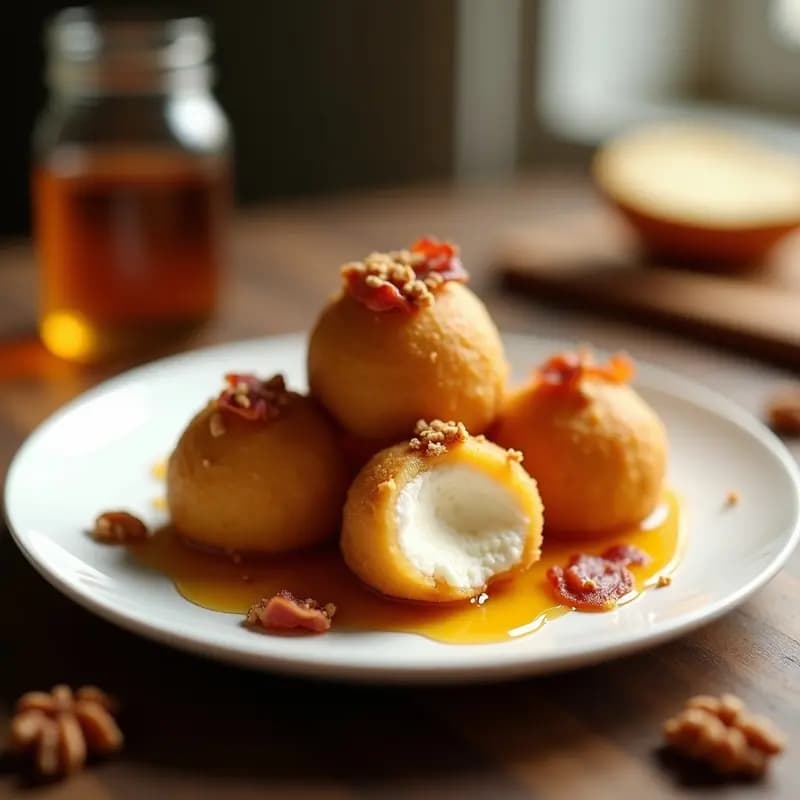 Helado Frito con Cobertura de Miel, Nueces y Trozos de Bacon: Crujiente por Fuera, Cremoso por Dentro