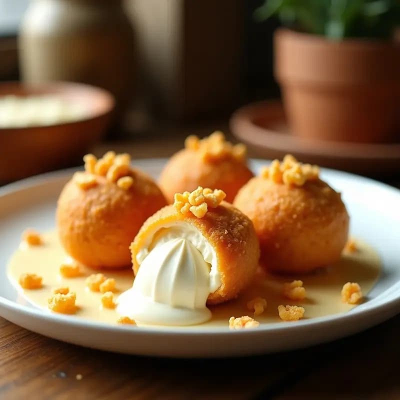 Helado Frito con Rebozado de Cereales y Topping de Leche Condensada: Postre Sorpresa