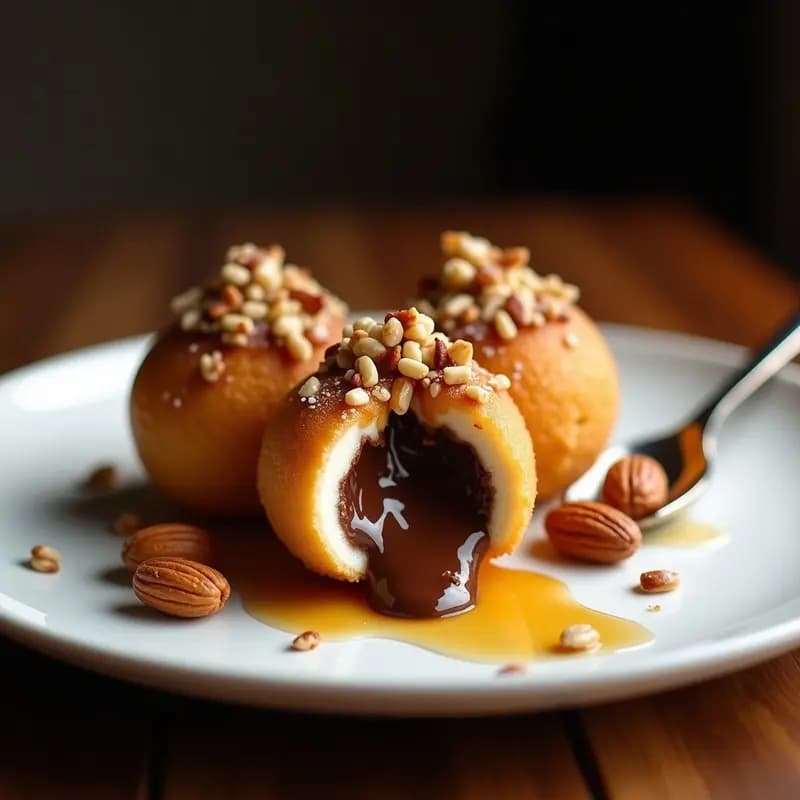 Helado Frito con Relleno de Chocolate y Topping de Frutos Secos: Postre Sorprendente