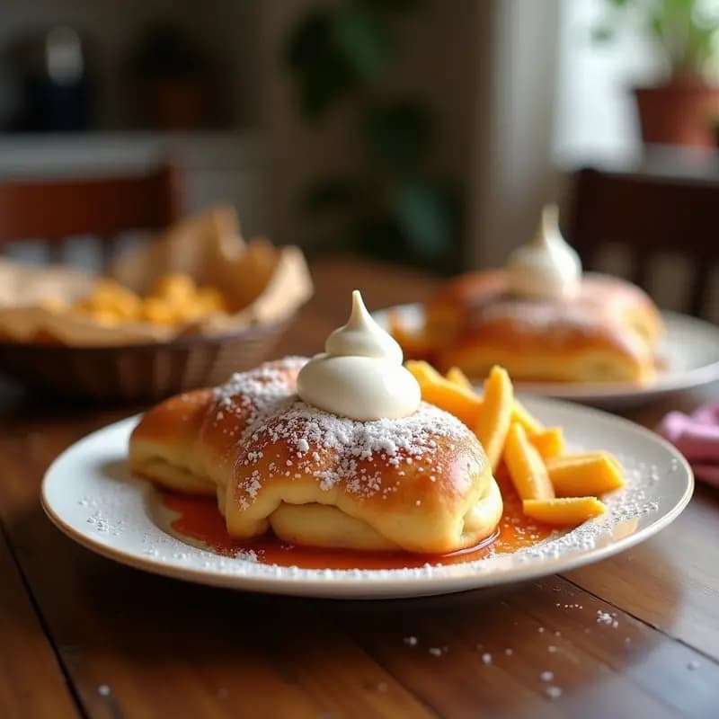 Helado Frito: Bola de Helado de Vainilla Empanada y Frita con Sirop de Fresa