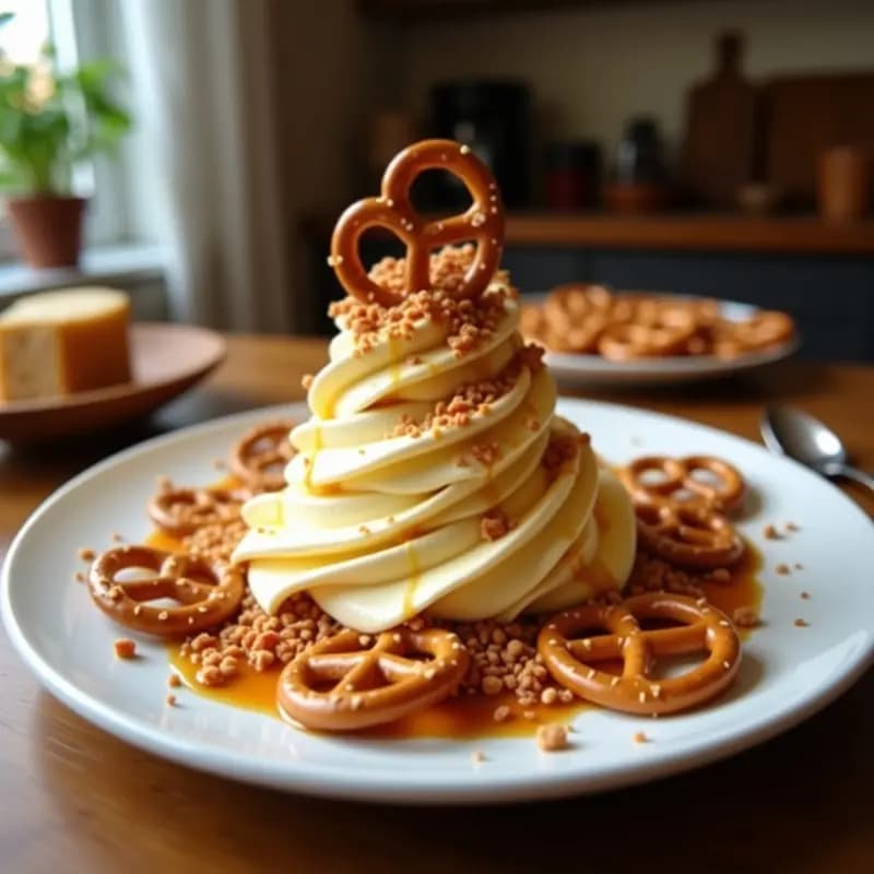 Helado Frito de Vainilla con Cobertura de Caramelo Salado y Pretzels: Postre de Feria