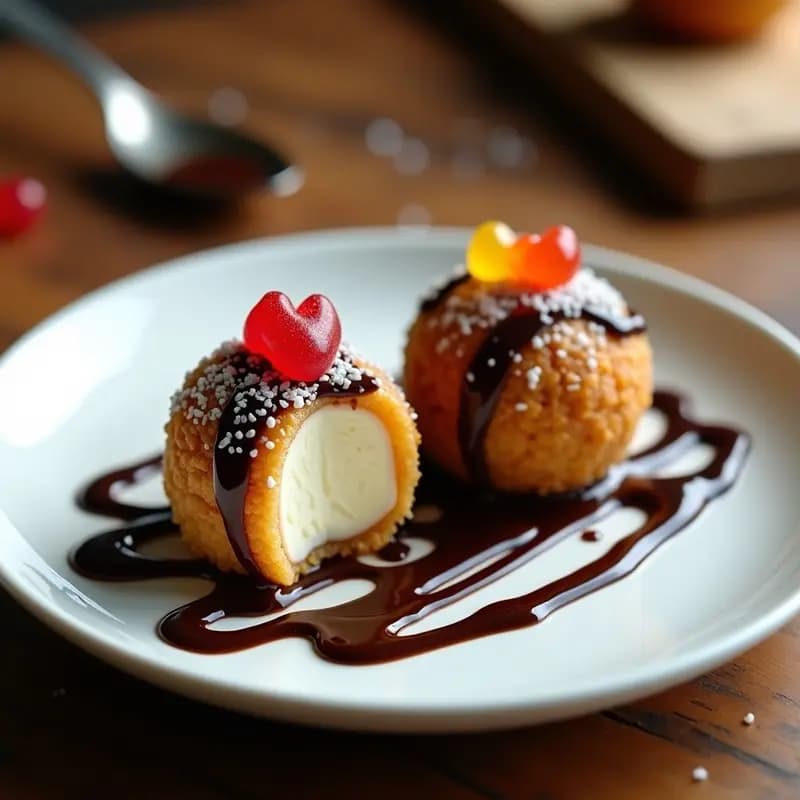 Helado Frito de Vainilla con Topping de Chocolate y Gominolas: El Postre Crujiente que Nadie Espera