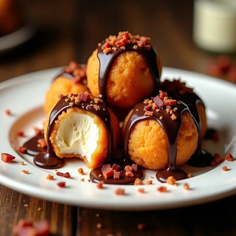 Helado Frito de Vainilla con Cobertura de Chocolate y Virutas de Tocino: Postre Crujiente y Dulce en 10 Minutos