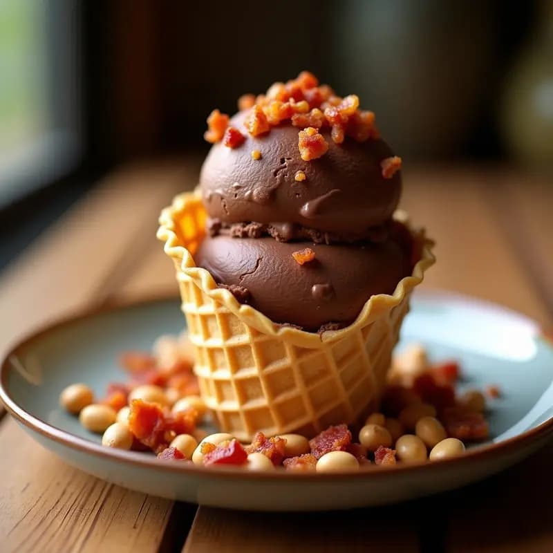 Helado de Hummus de Chocolate con Crujiente de Bacon: Postre Dulce-Salado que Rompe esquemas