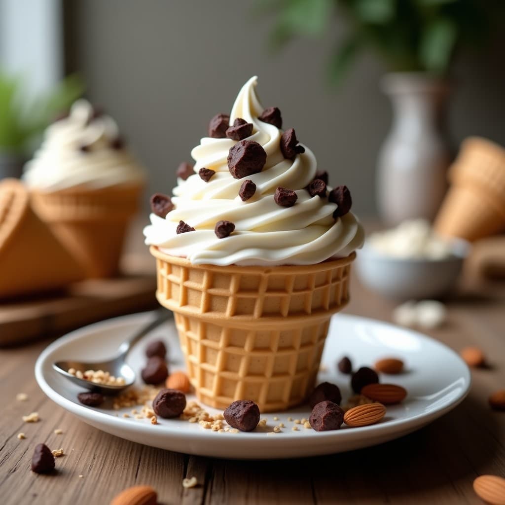 Helado de Kéfir con Trozos de Chocolate 90% y Almendras: Postre Probiótico Sin Azúcar