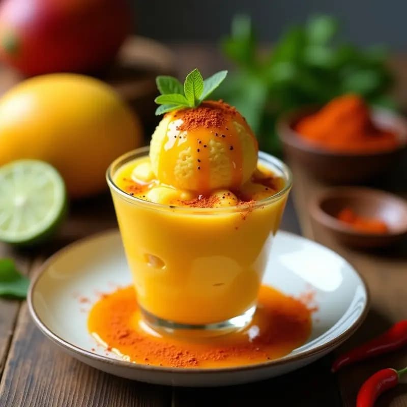 Helado de Mango y Chile con Sirope de Agave: Postre Mexicano Refreshante