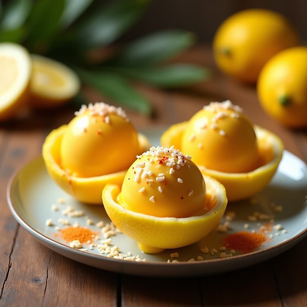 Helado de Mango y Chile en Cascaras de Limón: Postre Vegano Sin Lácteos