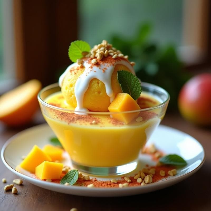 Helado de Mango y Chile con Cobija de Yogur Griego: Postre Indio Picante