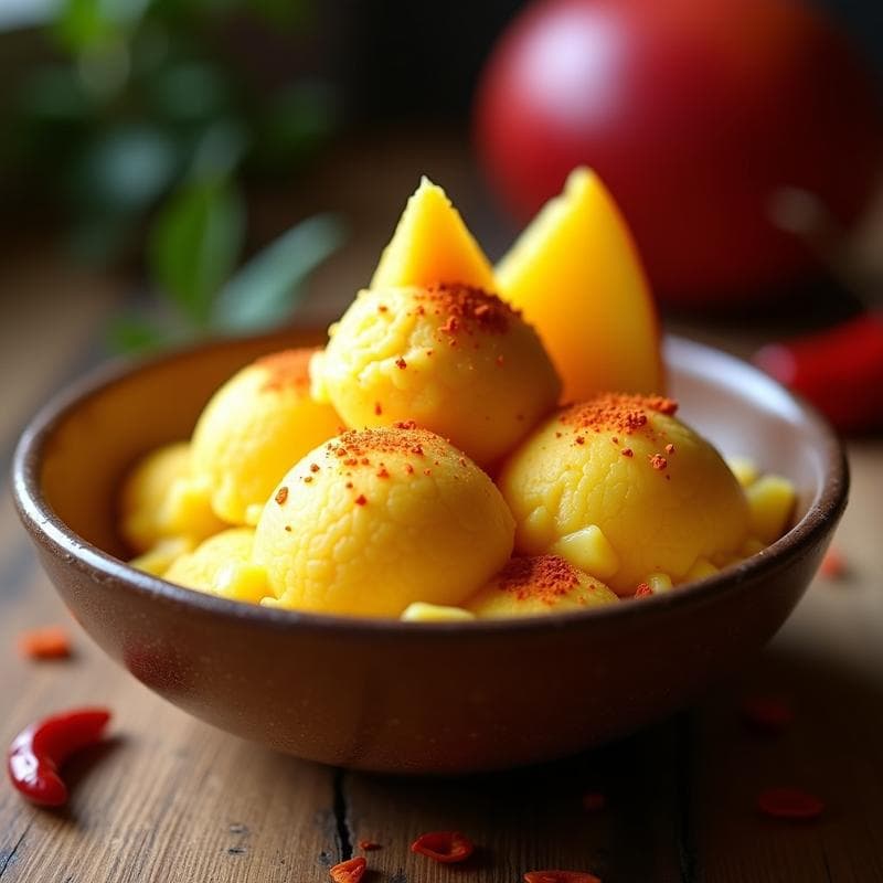Helado de Mango y Chili en Polvo: Postre Mexicano Sorprendente Sin Lácteos