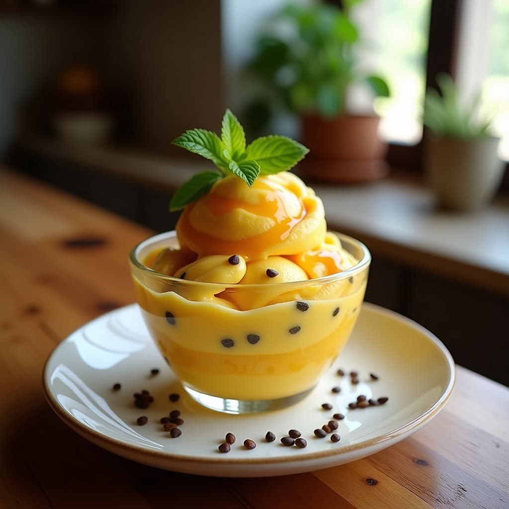 Helado de Maracuyá y Semillas de Chía con Swirl de Miel de Ulmo: Postre Chileno Sin Lácteos