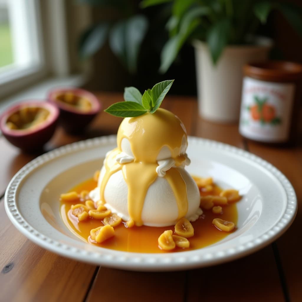 Helado de Maracuyá y Coco con Swirl de Miel de Agave: Postre Brasileño Sin Lácteos