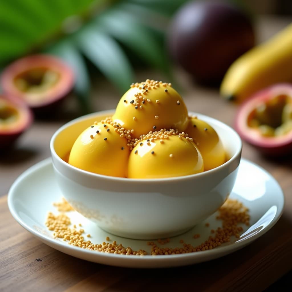 Helado de Maracuya y Cúrcuma con Topping de Semillas de Sésamo: Postre Brasileño Antiinflamatorio