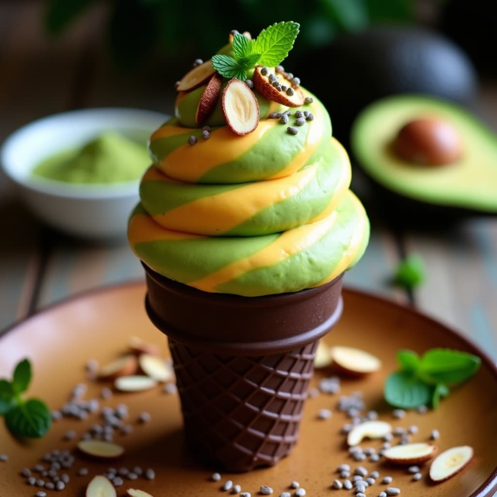 Helado de Matcha y Acerola con Base de Aguacate: Postre Brasilero Keto