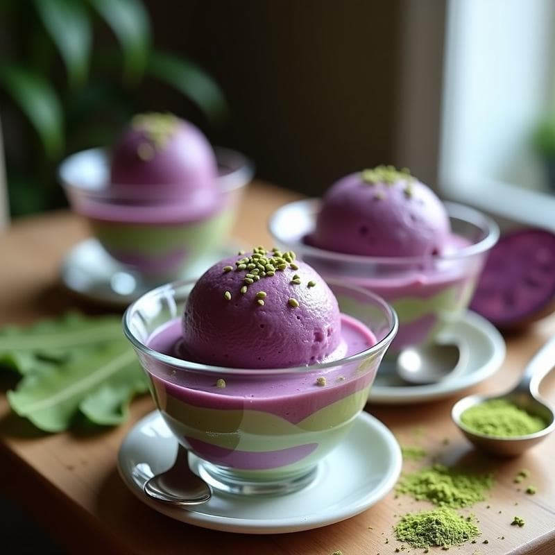 Helado de Matcha y Batata Morada: Postre Vegano con Toque Terroso en Airfryer