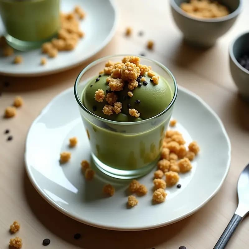 Helado de Matcha y Cacao con Crujiente de Quinoa: Postre Japonés Vegano