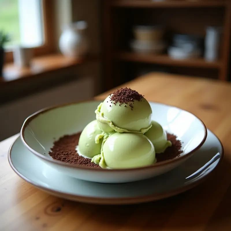 Helado de Matcha y Coco con Virutas de Chocolate 90%: Postre Japonés Sin Lactosa