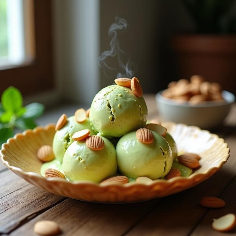 Helado de Matcha y Cúrcuma con Trozos de Almendra: Postre Keto Sin Lácteos