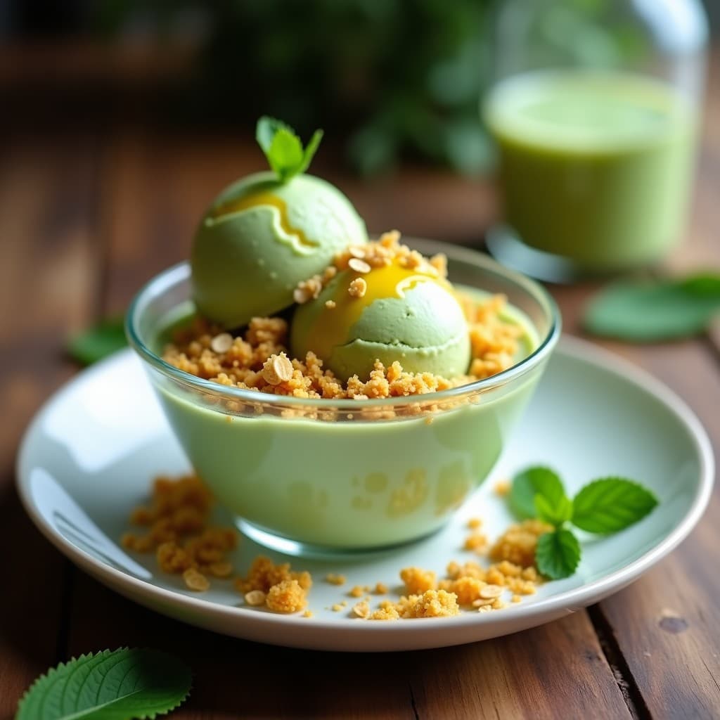Helado de Matcha y Cúrcuma con Crumble de Semillas: Postre Vegano Antinflamatorio