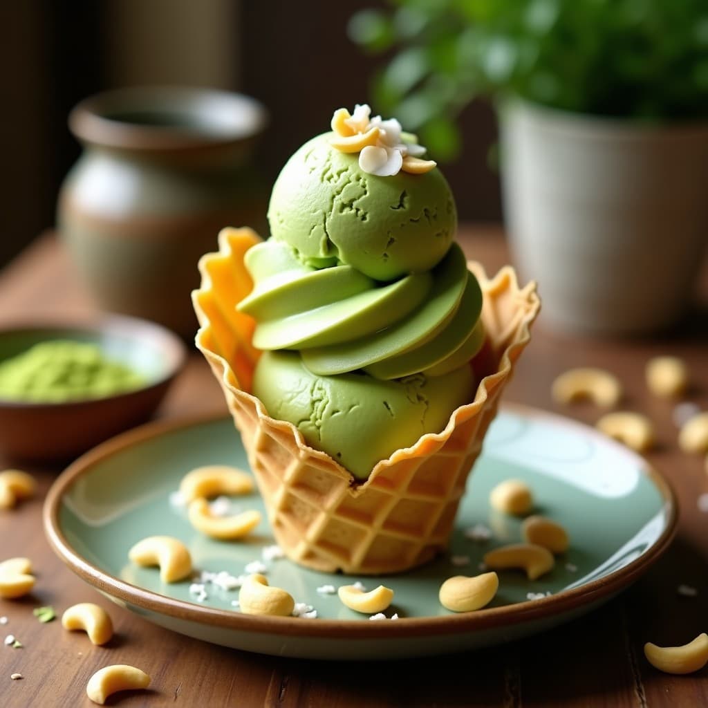 Helado de Matcha y Leche de Anacardos: Postre Crudivegano Sin Lácteos y Sin Azúcar