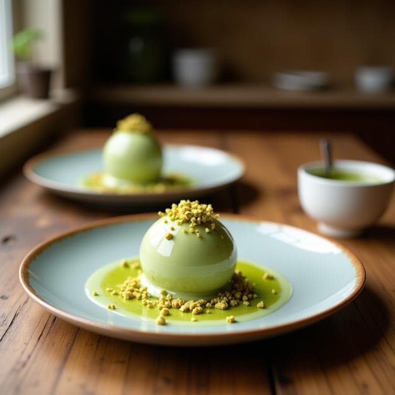 Helado de Matcha y Leche de Coco con Crujiente de Pistacho: Postre Japonés Sin Azúcar