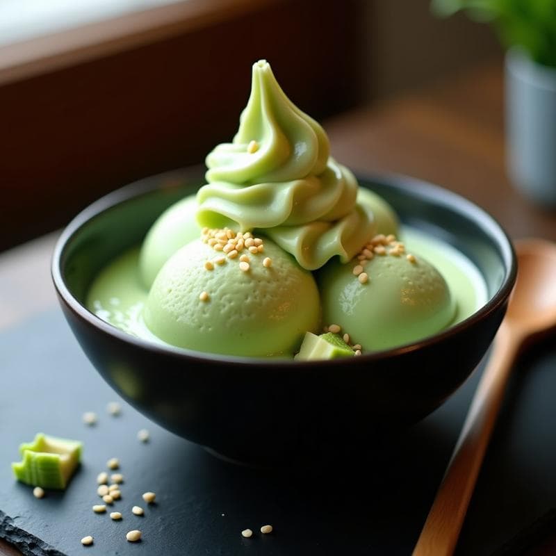 Helado de Matcha y Leche de Macadamia con Trozos de Wasabi: Postre Japonés Keto y Sin Lactosa